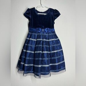 EUC Joan Michele Blue Glitter StripeBow Special Occasion Dress Size 3T